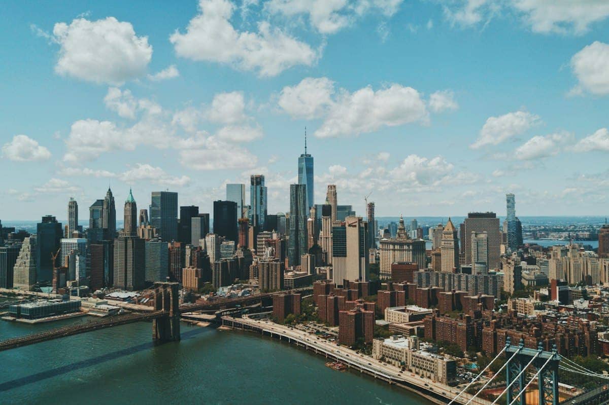 Lower Manhattan skyline and the Brooklyn Bridge
